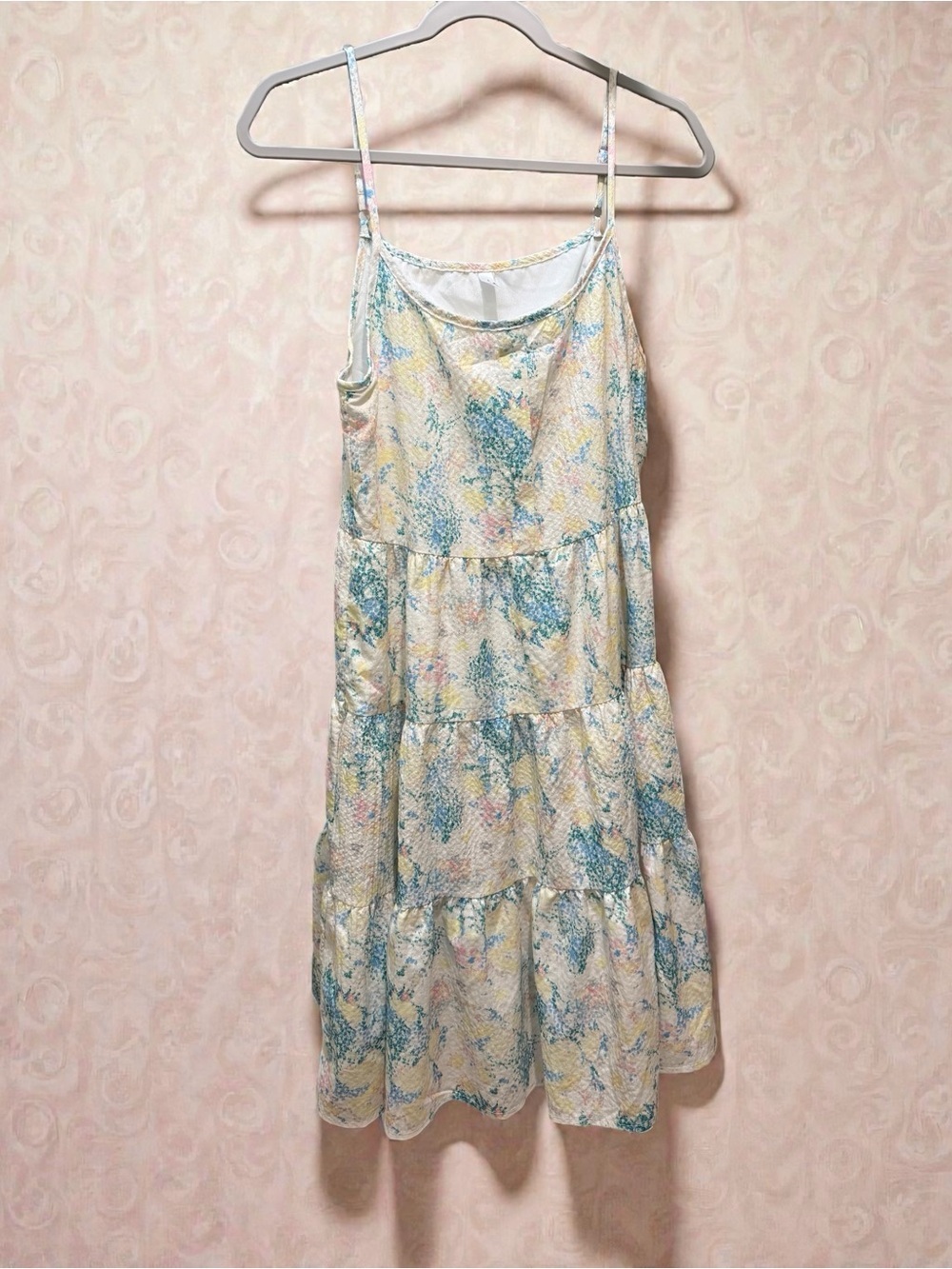 Spaghetti Strap Tiered Summer Dress in Pastel Blue & Cream
